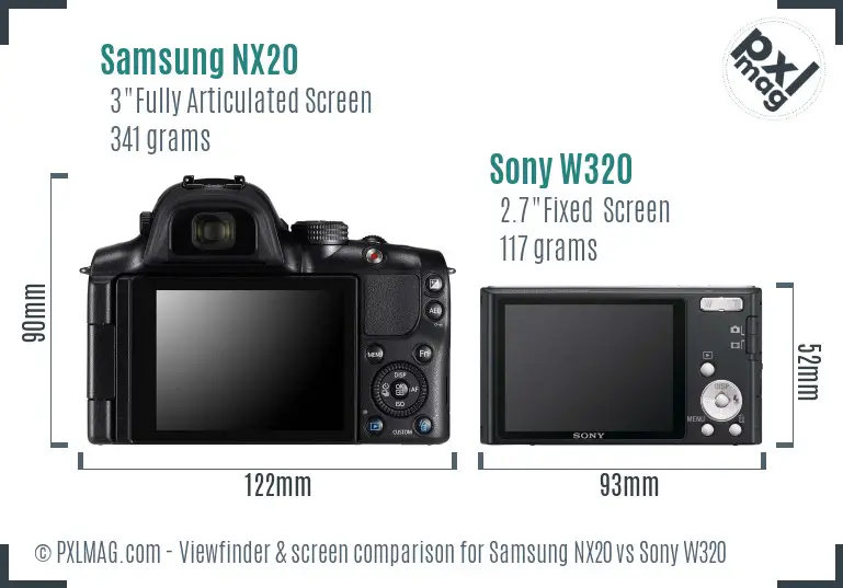 Samsung NX20 vs Sony W320 Screen and Viewfinder comparison