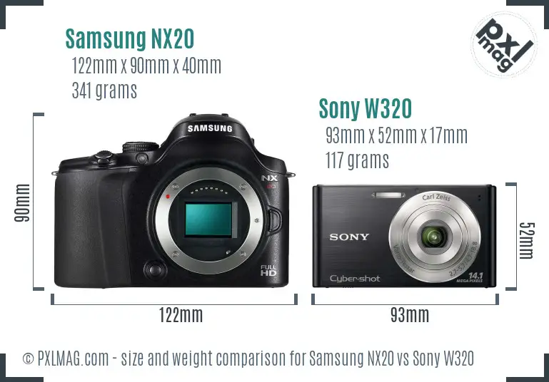 Samsung NX20 vs Sony W320 size comparison
