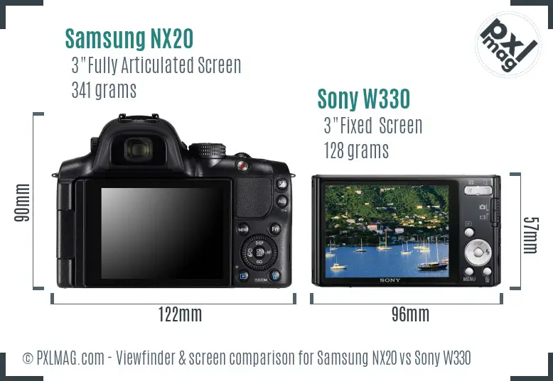 Samsung NX20 vs Sony W330 Screen and Viewfinder comparison
