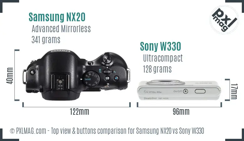 Samsung NX20 vs Sony W330 top view buttons comparison