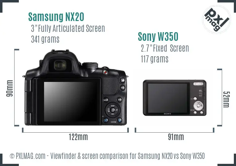 Samsung NX20 vs Sony W350 Screen and Viewfinder comparison