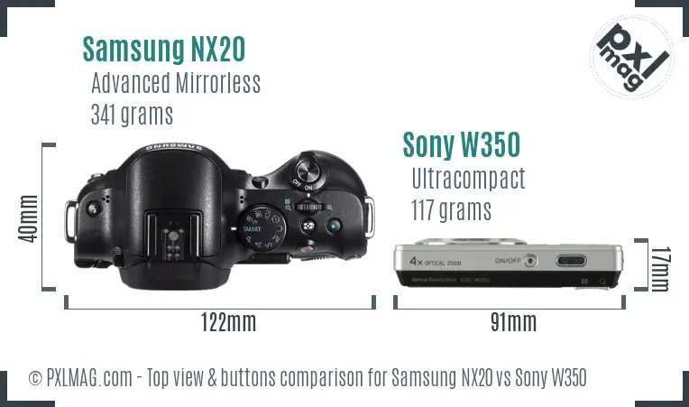 Samsung NX20 vs Sony W350 top view buttons comparison