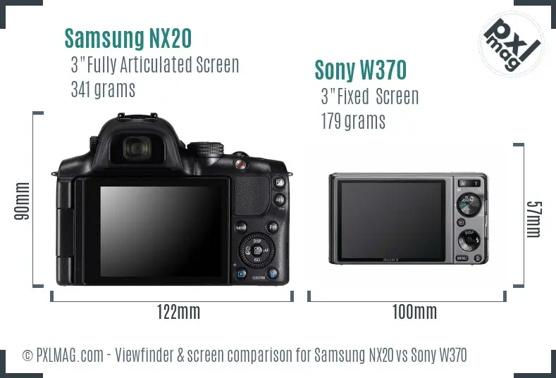Samsung NX20 vs Sony W370 Screen and Viewfinder comparison