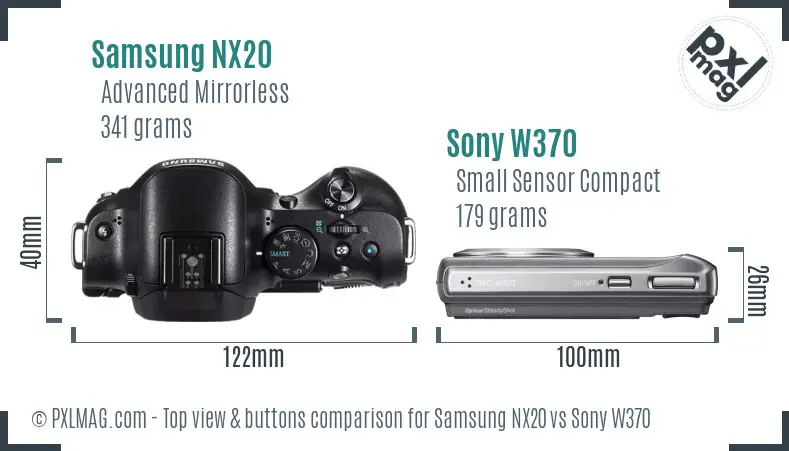 Samsung NX20 vs Sony W370 top view buttons comparison