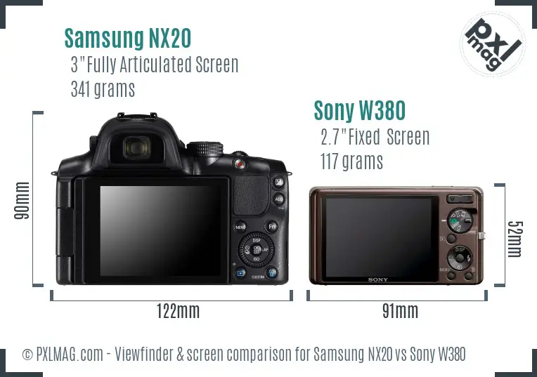 Samsung NX20 vs Sony W380 Screen and Viewfinder comparison