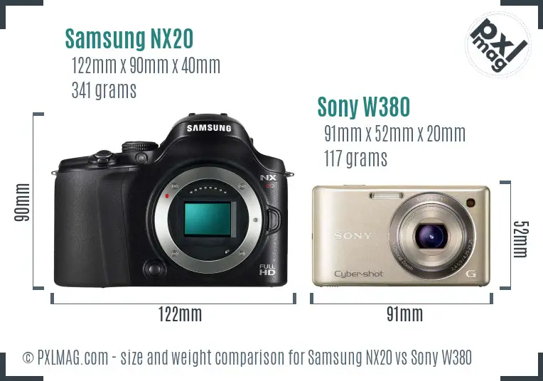 Samsung NX20 vs Sony W380 size comparison