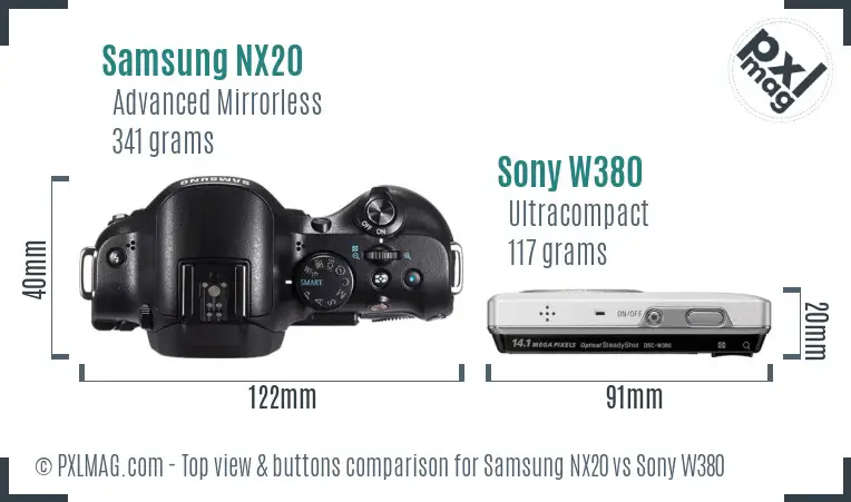 Samsung NX20 vs Sony W380 top view buttons comparison
