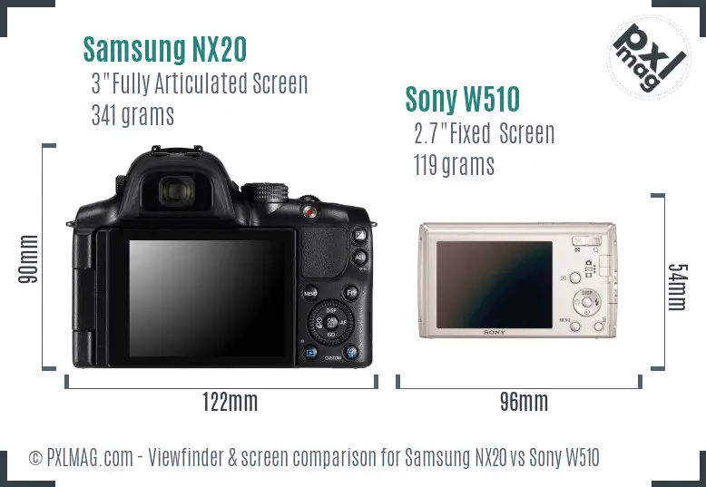 Samsung NX20 vs Sony W510 Screen and Viewfinder comparison