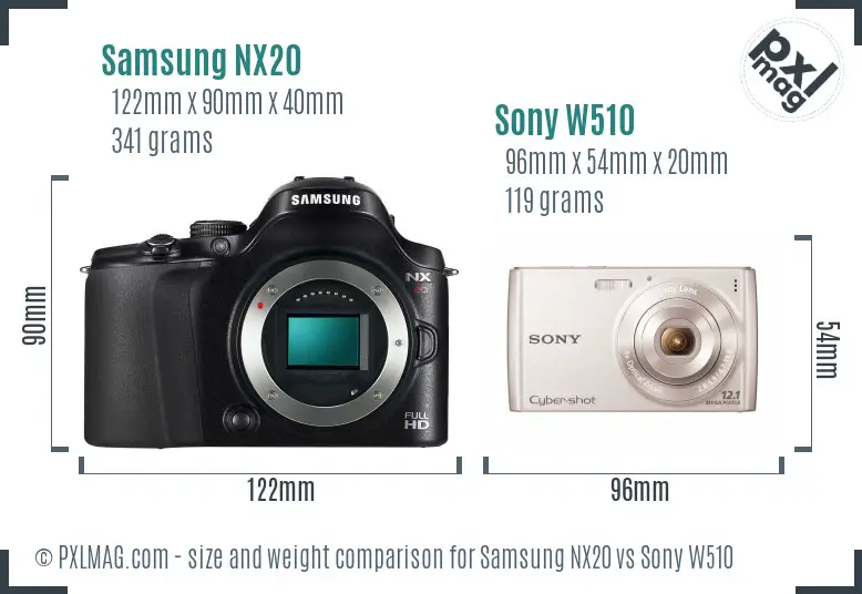 Samsung NX20 vs Sony W510 size comparison