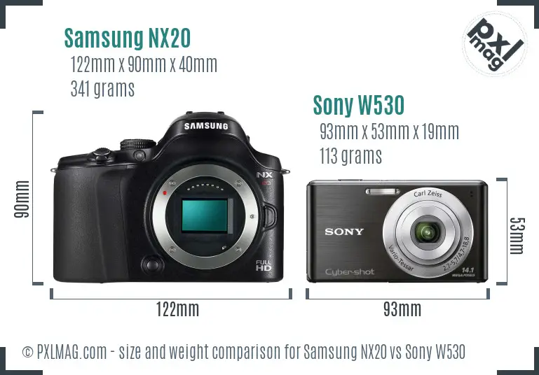 Samsung NX20 vs Sony W530 size comparison