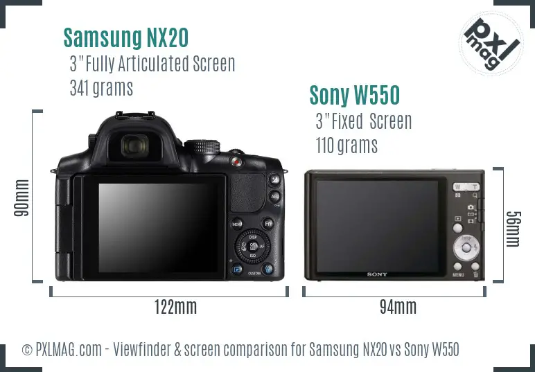 Samsung NX20 vs Sony W550 Screen and Viewfinder comparison