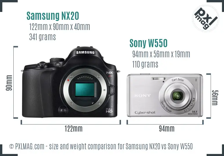 Samsung NX20 vs Sony W550 size comparison
