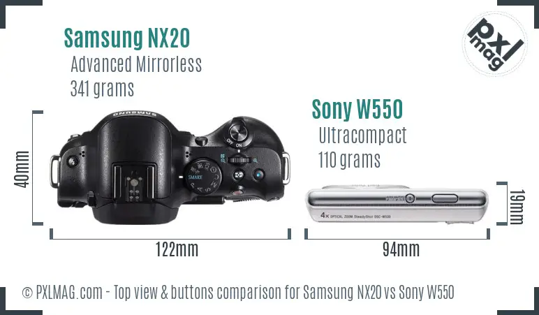Samsung NX20 vs Sony W550 top view buttons comparison