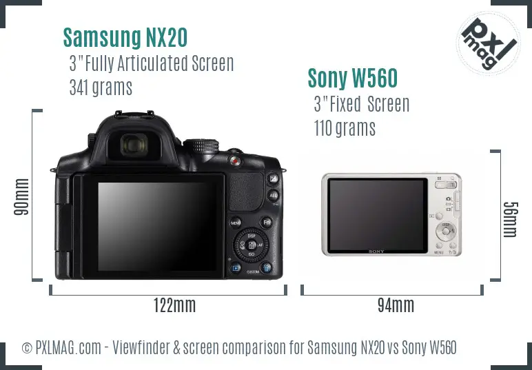 Samsung NX20 vs Sony W560 Screen and Viewfinder comparison