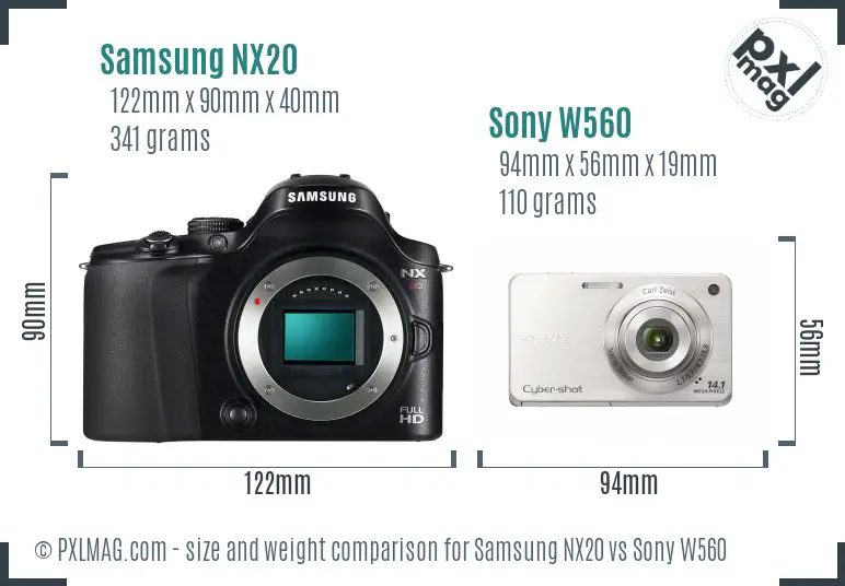 Samsung NX20 vs Sony W560 size comparison