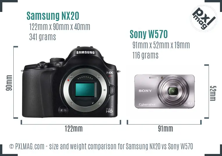 Samsung NX20 vs Sony W570 size comparison
