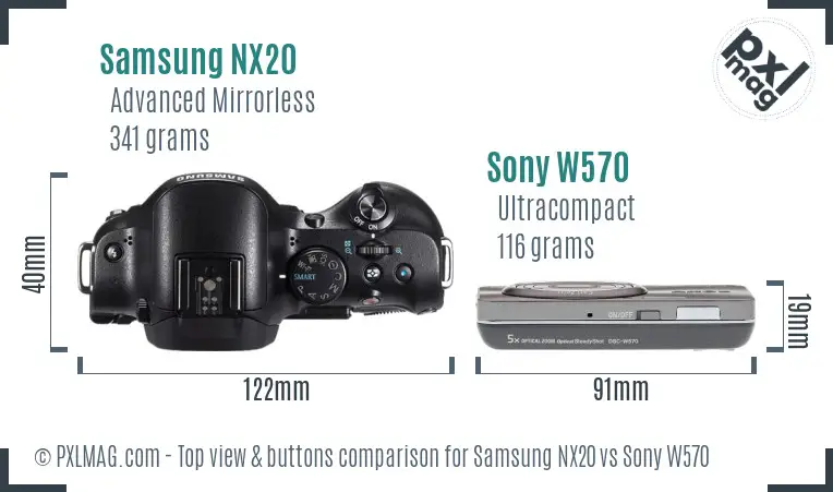 Samsung NX20 vs Sony W570 top view buttons comparison