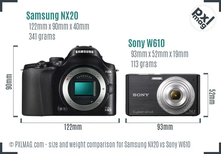 Samsung NX20 vs Sony W610 size comparison