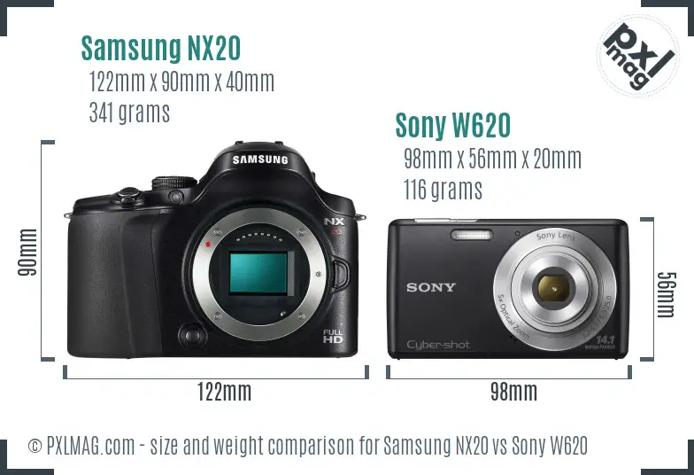 Samsung NX20 vs Sony W620 size comparison