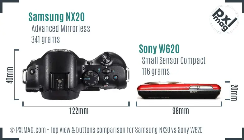 Samsung NX20 vs Sony W620 top view buttons comparison