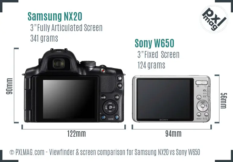 Samsung NX20 vs Sony W650 Screen and Viewfinder comparison