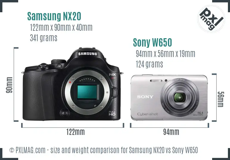 Samsung NX20 vs Sony W650 size comparison