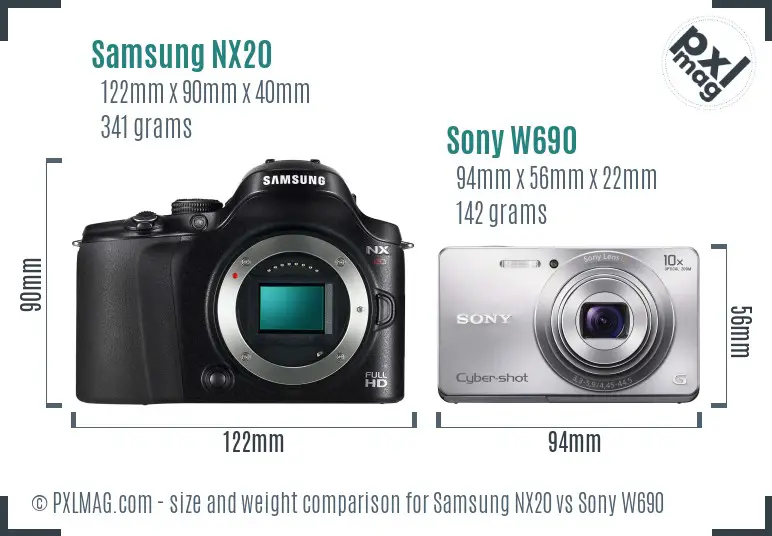 Samsung NX20 vs Sony W690 size comparison