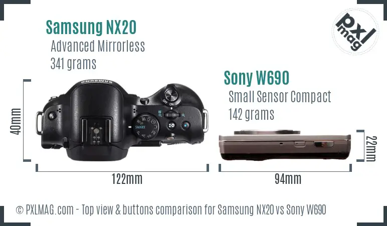 Samsung NX20 vs Sony W690 top view buttons comparison