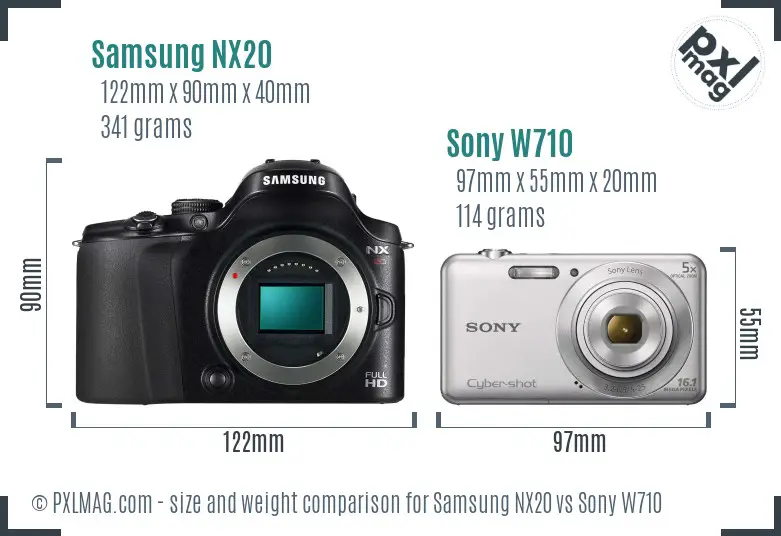 Samsung NX20 vs Sony W710 size comparison