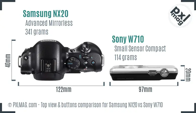 Samsung NX20 vs Sony W710 top view buttons comparison