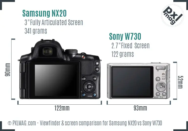 Samsung NX20 vs Sony W730 Screen and Viewfinder comparison