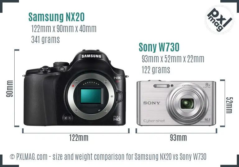 Samsung NX20 vs Sony W730 size comparison