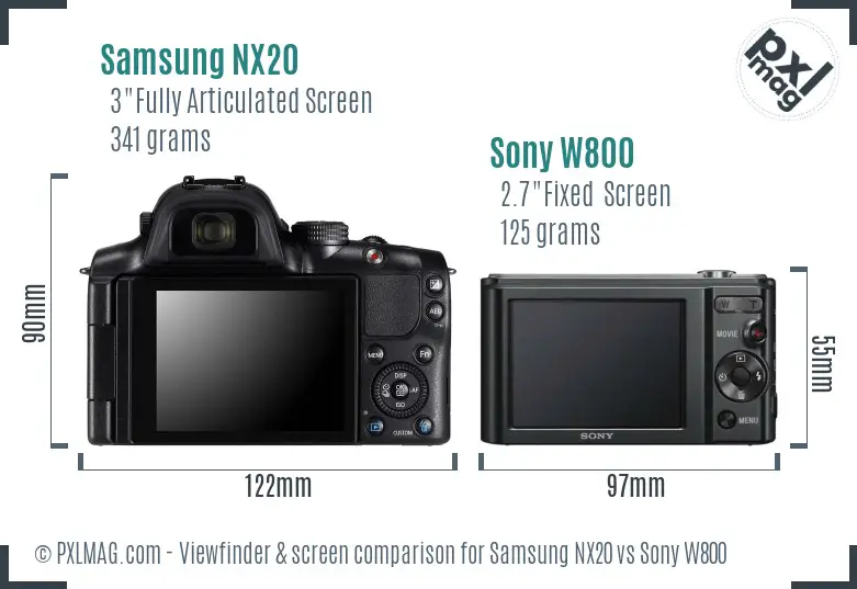 Samsung NX20 vs Sony W800 Screen and Viewfinder comparison