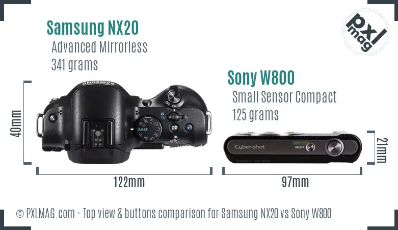Samsung NX20 vs Sony W800 top view buttons comparison