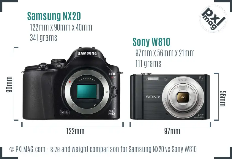 Samsung NX20 vs Sony W810 size comparison