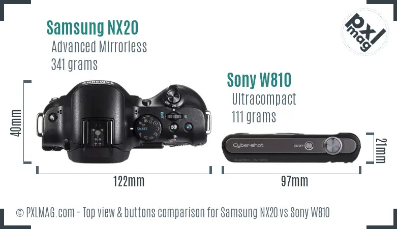 Samsung NX20 vs Sony W810 top view buttons comparison