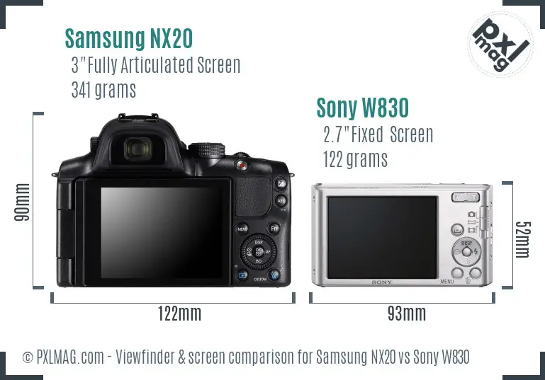 Samsung NX20 vs Sony W830 Screen and Viewfinder comparison