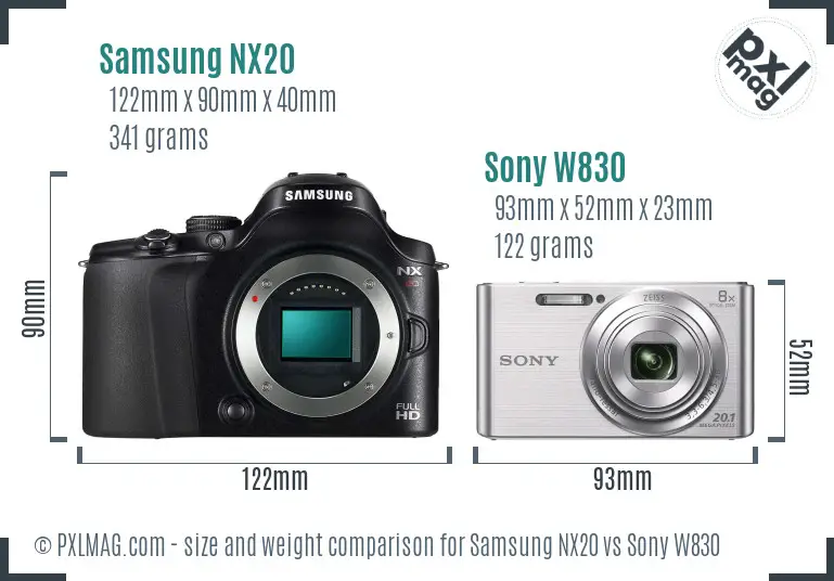 Samsung NX20 vs Sony W830 size comparison