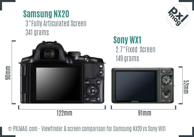 Samsung NX20 vs Sony WX1 Screen and Viewfinder comparison