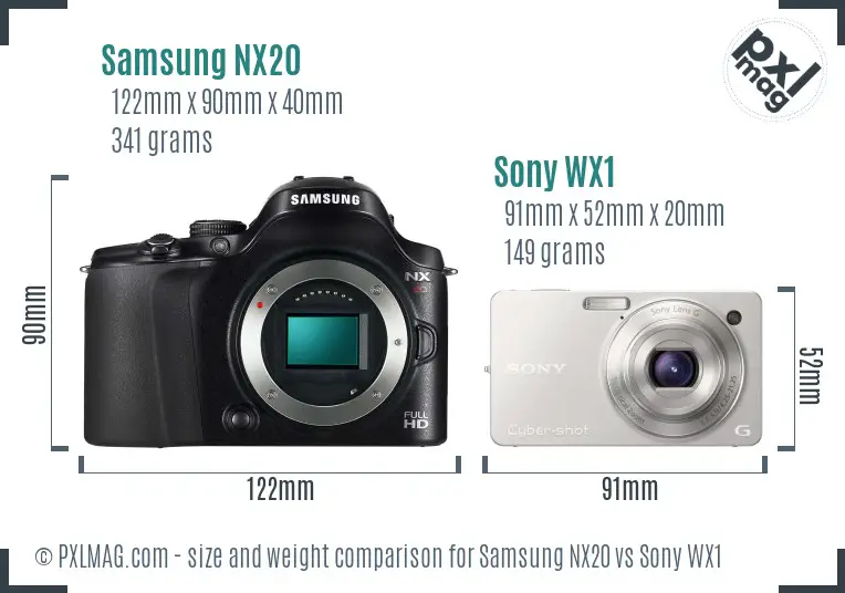 Samsung NX20 vs Sony WX1 size comparison