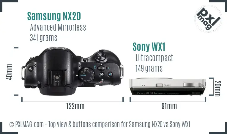 Samsung NX20 vs Sony WX1 top view buttons comparison