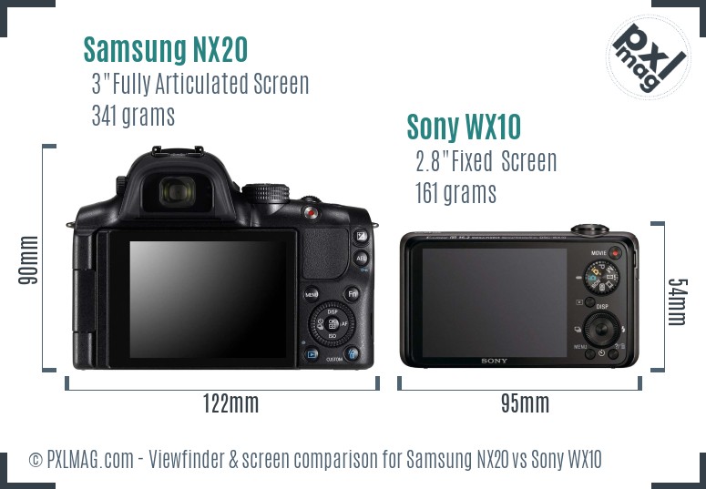 Samsung NX20 vs Sony WX10 Screen and Viewfinder comparison