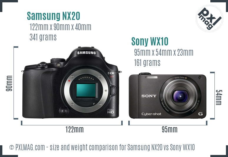 Samsung NX20 vs Sony WX10 size comparison