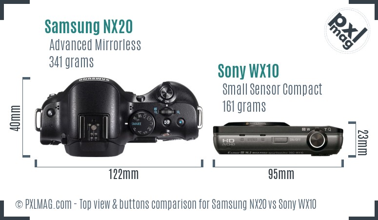 Samsung NX20 vs Sony WX10 top view buttons comparison