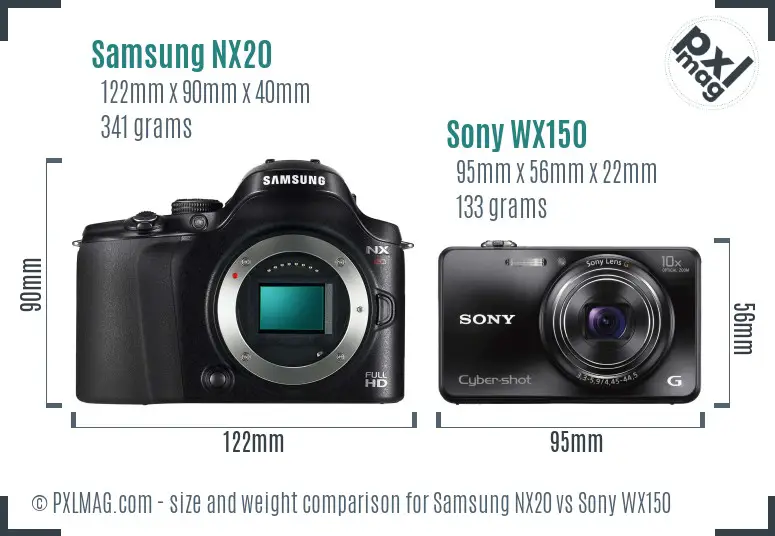 Samsung NX20 vs Sony WX150 size comparison