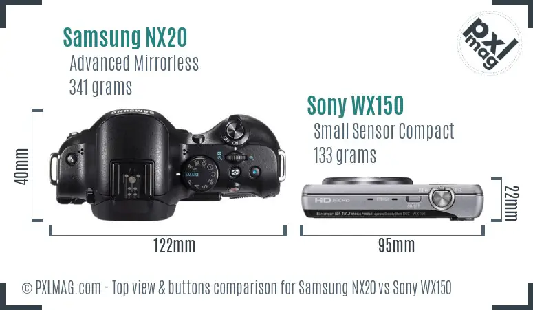 Samsung NX20 vs Sony WX150 top view buttons comparison