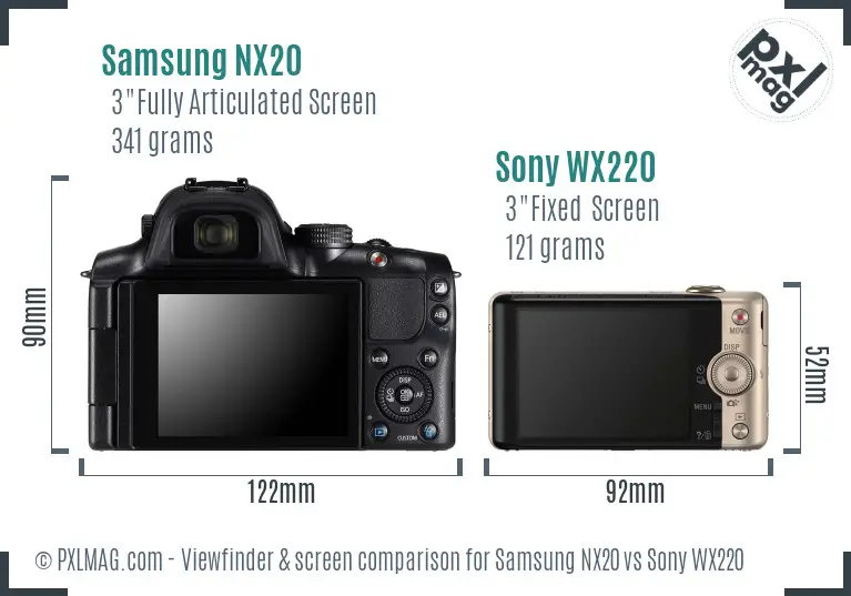 Samsung NX20 vs Sony WX220 Screen and Viewfinder comparison