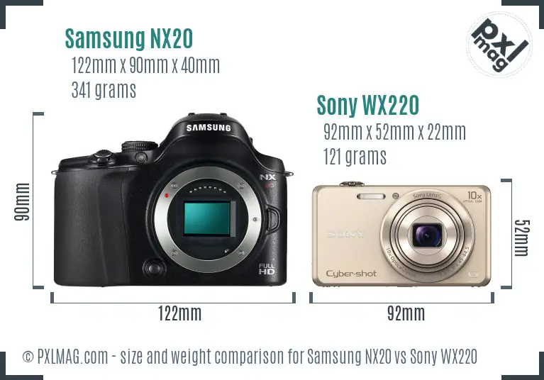 Samsung NX20 vs Sony WX220 size comparison