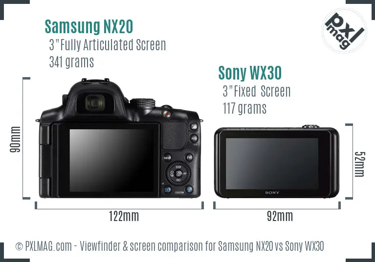 Samsung NX20 vs Sony WX30 Screen and Viewfinder comparison