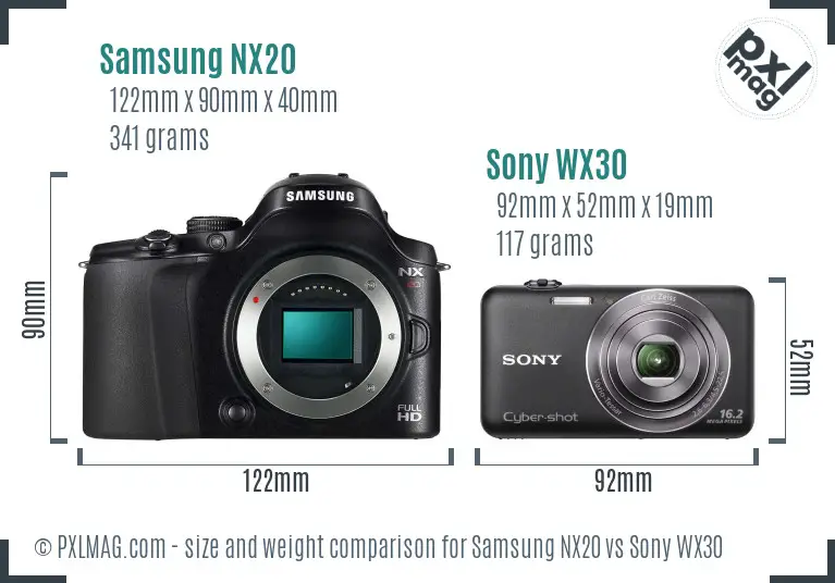 Samsung NX20 vs Sony WX30 size comparison